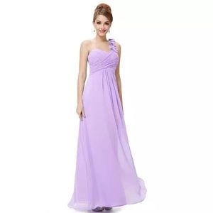 One shoulder lavender evening gown